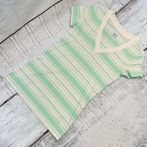 MOSSIMO SUPPLY Mint Cream Striped V-Neck Tee T-Shirt XS Fitted Tapered Waist